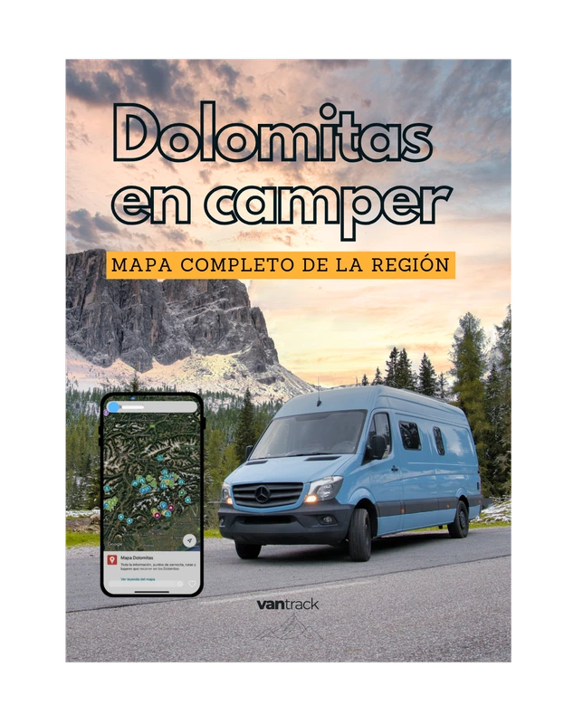 Mapa dolomitas en furgoneta camper o autocaravana